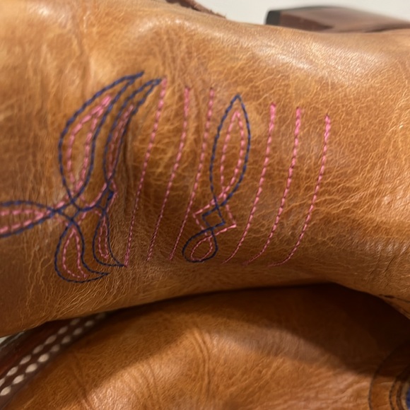 Macie Bean Western Boots Leather Blue  Polkadot Pink Tan 5 - Picture 13 of 16